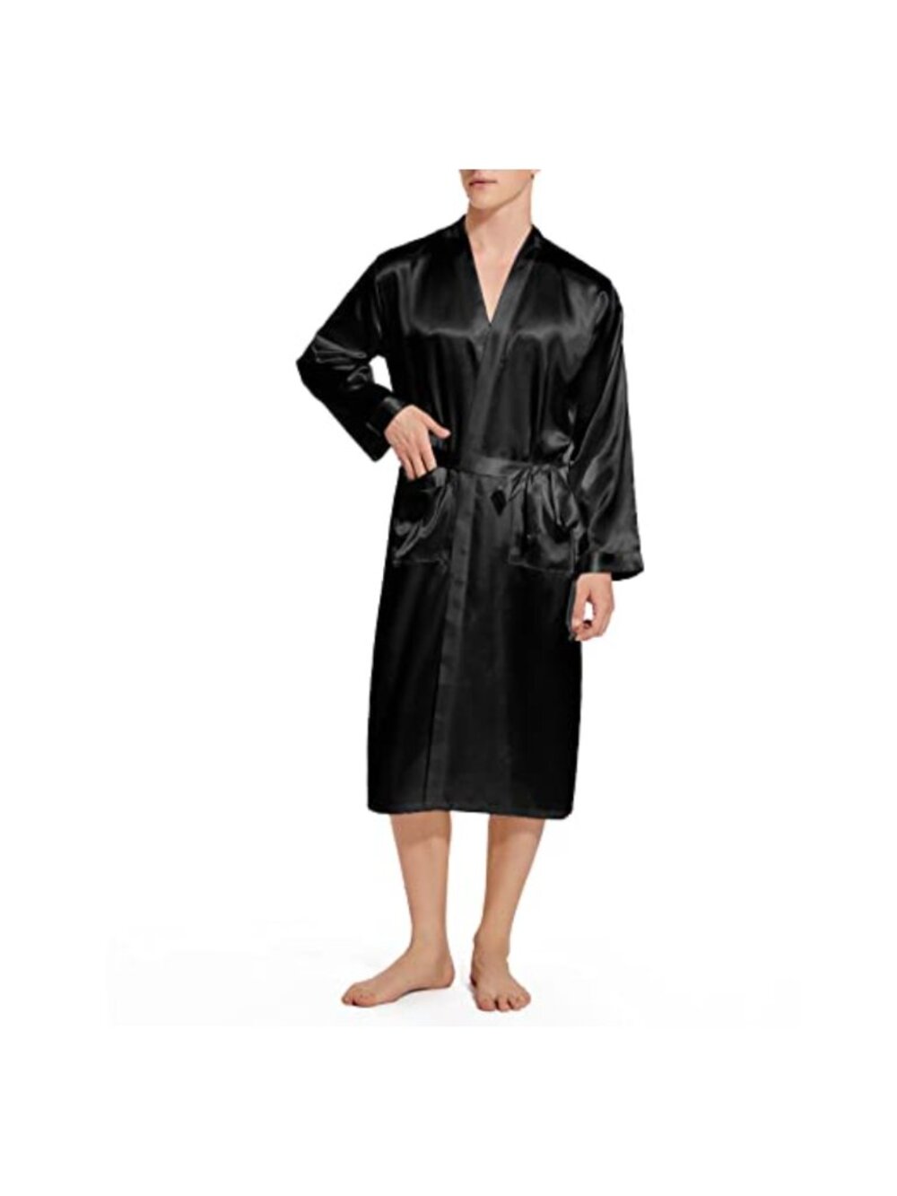 Men's Satin Kimono Robe Long Sleeve Lightweight Bathrobe Pajama